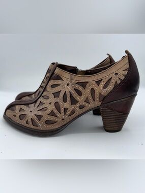 L’Artiste Shoes Arabella Brown Leather Cutout Sz 37 Western Cowgirl Booties AA27